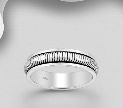 925 Sterling Silver Oxidized Spinnable Band Ring, 5 mm Wide.