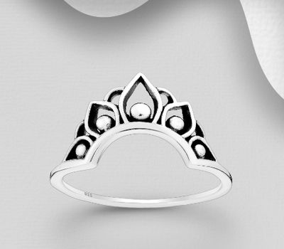 925 Sterling Silver Oxidized Crown Ring