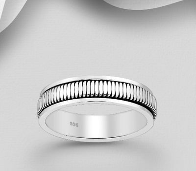 925 Sterling Silver Oxidized Spinnable Band Ring, 5 mm Wide.