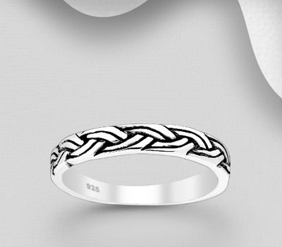 925 Sterling Silver Oxidized Weave Band Ring, 4 mm Wide