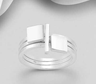 Set of 3 Sterling Silver Stack Band Ring Featuring Bar and Squares