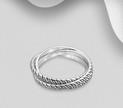 925 Sterling Silver Oxidized Links Ring 2 mm Wide.