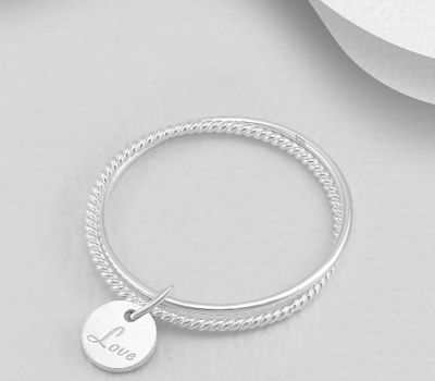 925 Sterling Silver InterLock Ring Featuring Love Tag