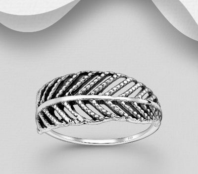 925 Sterling Silver Oxidized Leaf Ring