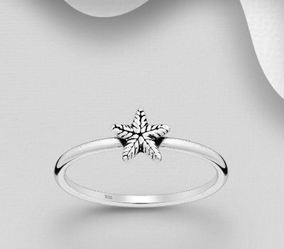 925 Sterling Silver Oxidized Starfish Ring