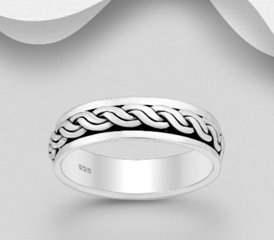 925 Sterling Silver Oxidized Spinnable Band Ring