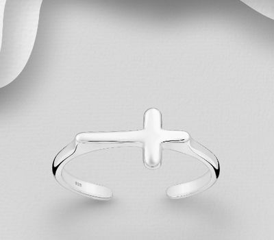 925 Sterling Silver Adjustable Cross Ring
