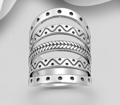 925 Sterling Silver Multi-Patterned Layered Ring