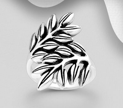 925 Sterling Silver Oxidized Leaf Ring