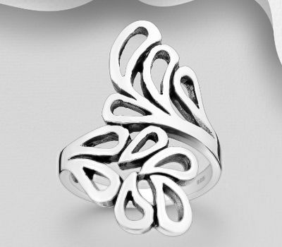 925 Sterling Silver Oxidized Leaf Ring