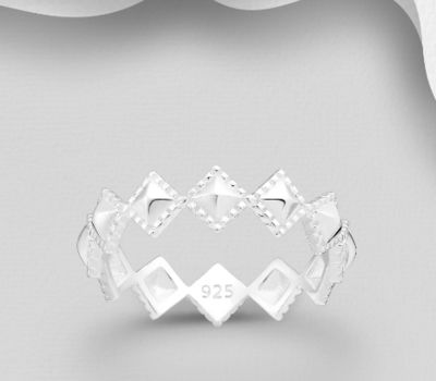 925 Sterling Silver Rhombus Pattern Band Ring, 5 mm Wide.