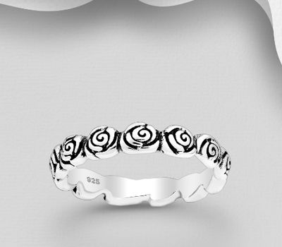 925 Sterling Silver Oxidized Rose Ring