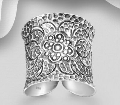 925 Sterling Silver Adjustable Oxidized Pattern Ring