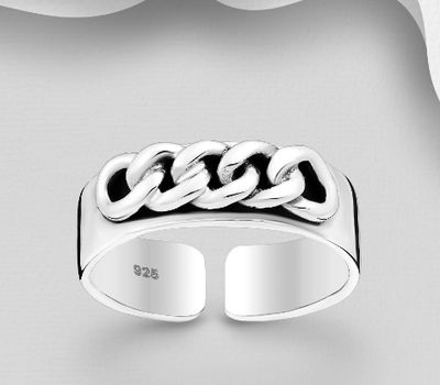 925 Sterling Silver Oxidized Links Adjustable Ring