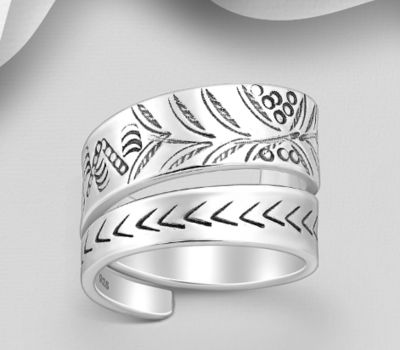 925 Sterling Silver Oxidized Branch and Leaf Ring
