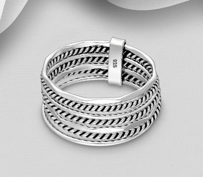 Set of 7 Sterling Silver Oxidized Stack Ring