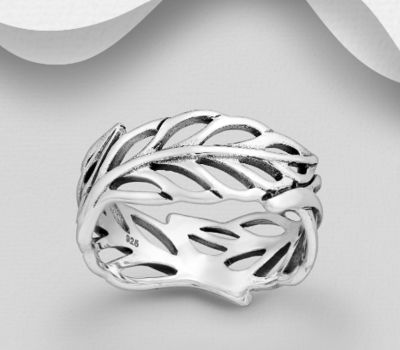 925 Sterling Silver Oxidized Leaf Ring