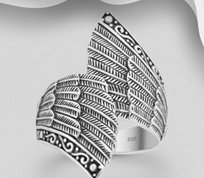 925 Sterling Silver Oxidized Feather Ring
