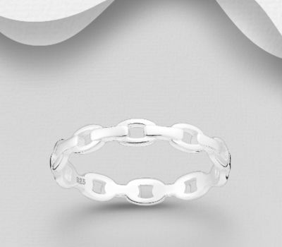 925 Sterling Silver Cable Links Ring, 3 mm Wide.