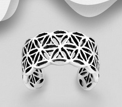 925 Sterling Silver Oxidized Adjustable Flower Of Life Ring