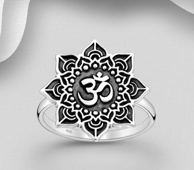 925 Sterling Silver Oxidized Om Sign Ring