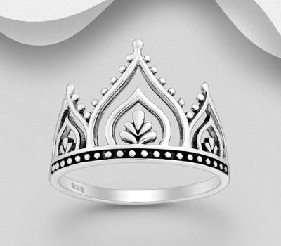 925 Sterling Silver Oxidized Crown Ring