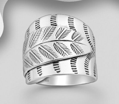 925 Sterling Silver Oxidized Leaf Ring