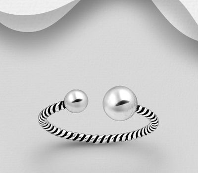 925 Sterling Silver Adjustable Oxidized Ball Ring