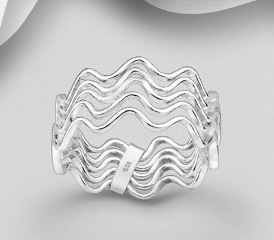 Set of 5 Sterling Silver Zigzag Band Ring