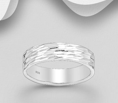 925 Sterling Silver Textured Band Ring, 5.5 mm Wide.