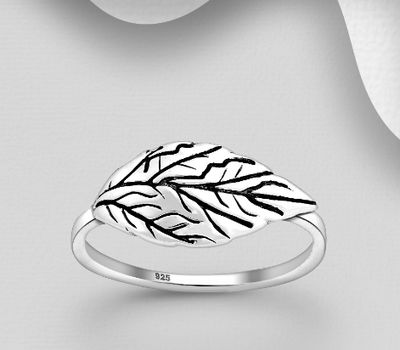 925 Sterling Silver Oxidized Leaf Ring