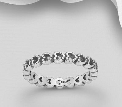 925 Sterling Silver Oxidized Heart Band Ring