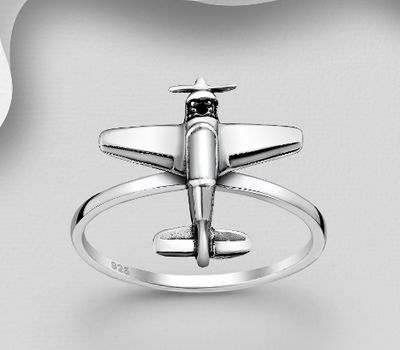 925 Sterling Silver Oxidized Plane Ring