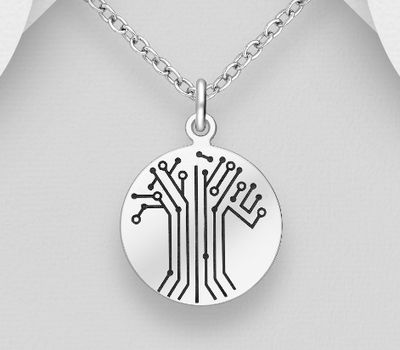 925 Sterling Silver Oxidized Tree Engraved Pendant