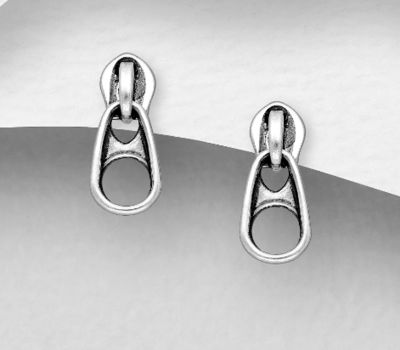 925 Sterling Silver Oxidized Zipper Push-Back Earrings
