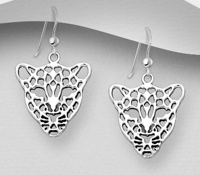 925 Sterling Silver Oxidized Tiger Hook Earrings