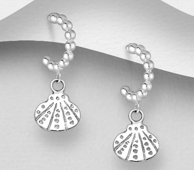 925 Sterling Silver Ball Push-Back Earrings, Featuring Shell Charms