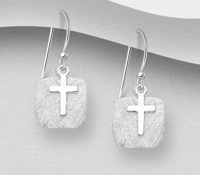 925 Sterling Silver Matt Cross Hook Earrings
