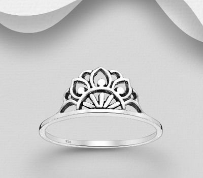 925 Sterling Silver Oxidized Lotus Ring