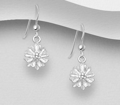 925 Sterling Silver Flower Hook Earrings