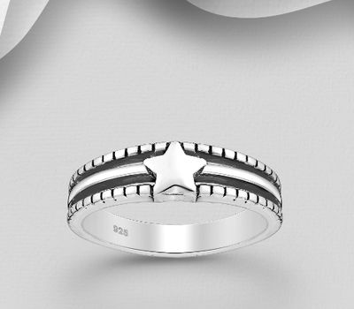925 Sterling Silver Oxidized Star Ring