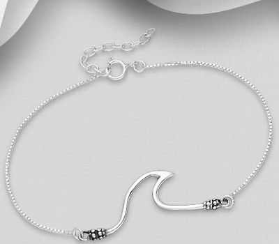 925 Sterling Silver Oxidized Wave Bracelet