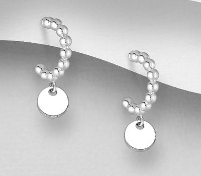 925 Sterling Silver Ball Push-Back Earrings, Featuring Circle Tags