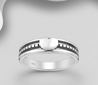 925 Sterling Silver Oxidized Heart Ring