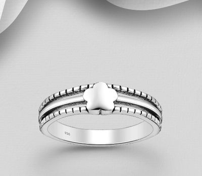 925 Sterling Silver Oxidized Flower Ring
