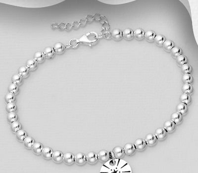 925 Sterling Silver Ball Bracelet, Featuring Oxidized Star Engraved Charm