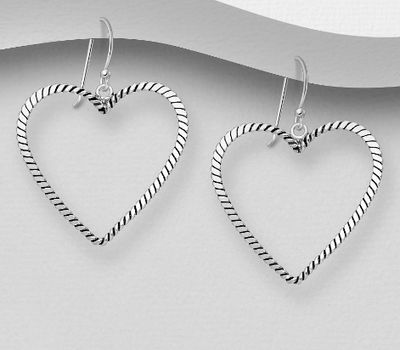 925 Sterling Silver Oxidized Heart Hook Earrings
