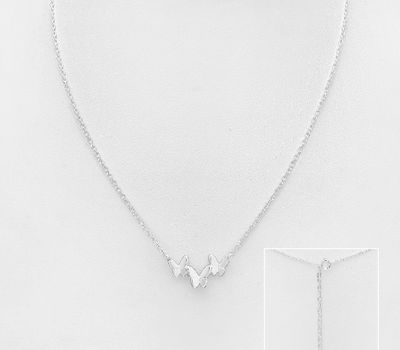 925 Sterling Silver Necklace Featuring Three Butterflies