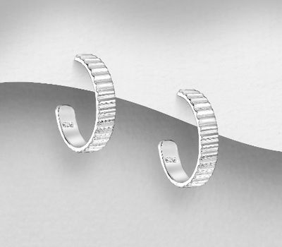 925 Sterling Silver Push-Back Earrings, Featuring Textured Pattern Design