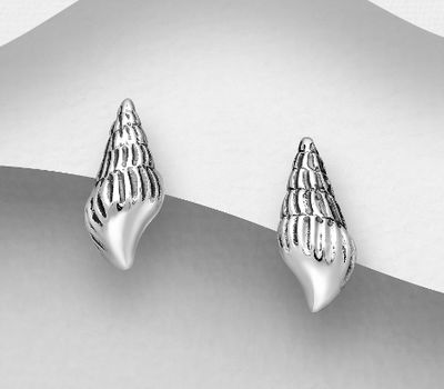 925 Sterling Silver Oxidized Shell Push-Back Earrings